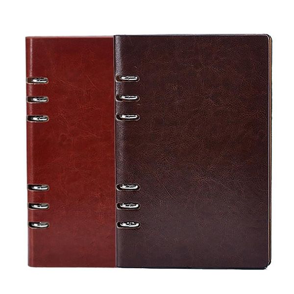 

paper notebook, six-hole loose-leaf office stationery business spiral pu diary notebook (2 copies) notepads, Purple;pink