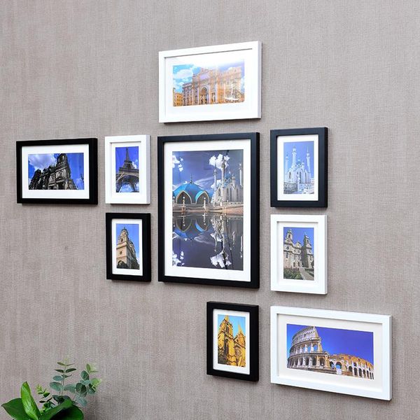 

frames and mouldings black white po frame set with picture card, wood wedding , room wall decor 9 pcs/set combination