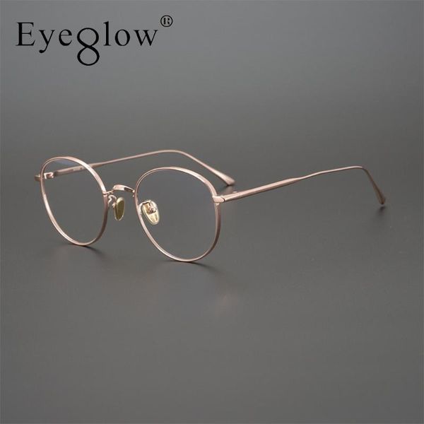 Mode Sonnenbrille Rahmen Japanische Reine Titan Rose Gold Kleine Gesicht Gläser Mit Draht Rahmen Handgemachte Kunst Runde Weibliche Licht Retro