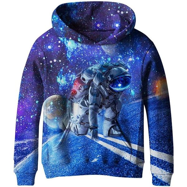 

spaceman printed novelty hoodie for boys and girls 3d printed pullover hooded sweatshirt with pocket 100-160, Black