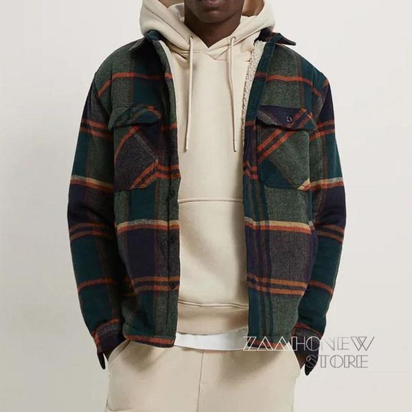 

men's plaid wool lapel casual warm, tight, shirt et, autumn and winter, new style, Black;brown