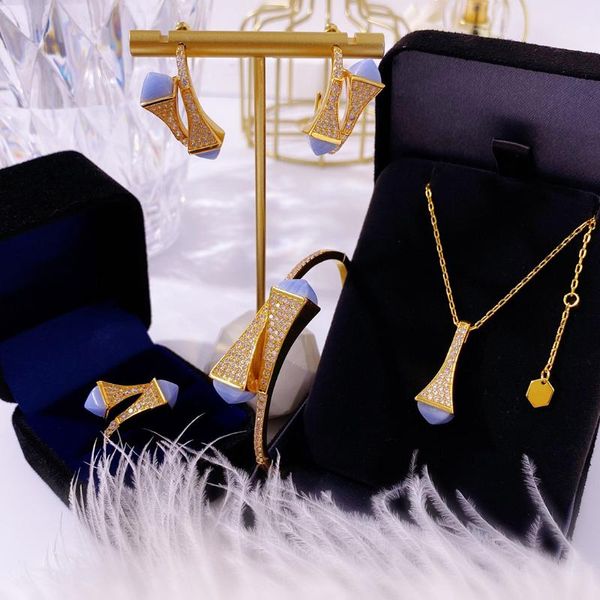 

earrings & necklace hibride vintage 4pcs colorful pendant earring set full cubic zirconia micro pave women bridal party jewelry sets n-1928, Silver