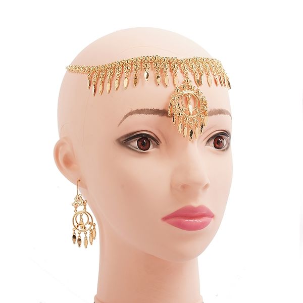 Acessórios na moda francesa meninas banhado a ouro borlas cadeia para nupcial árabe luxo casamento noiva jóias de cabelo