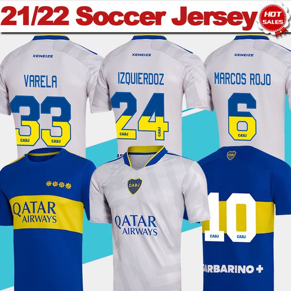 

21/22 boca juniors maradona soccer jersey home blue tevez medina varela izquierdoz soccer shirt away white men short sleeve football uniform, Black;yellow