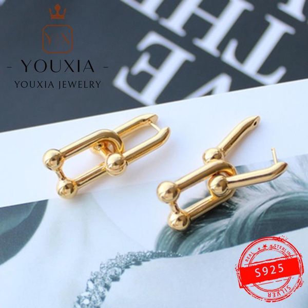 

stud 1:1 925 sterling silver custom fashion u-shaped exquisite earrings, Golden;silver