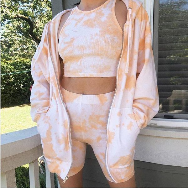 

women's jackets jacket 2021 spring tie dye print hooded loose zipper drawstring pocket female coats casual streetwear ladies outerwear, Black;brown