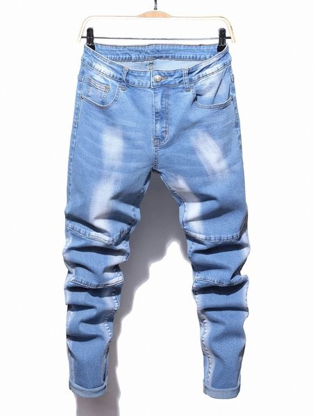 

romwe guys washed jeans c2b5#, Blue
