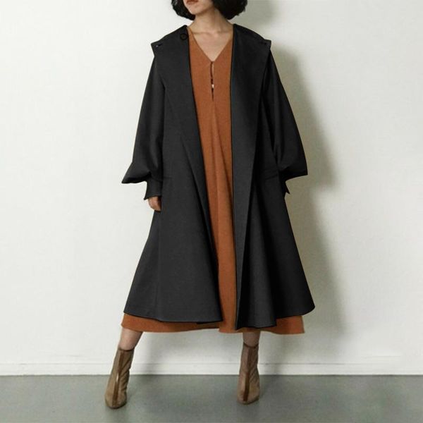 

women fashion jackets vintage crew neck lantern long sleeve buttons coats female casual autumn outwears plus size women's, Black;brown