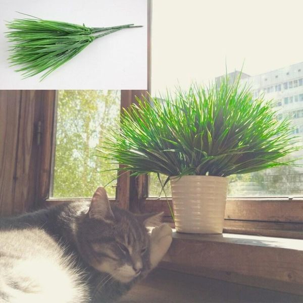 

decorative flowers & wreaths 1pcs/lot brick artificial green plants 7 fork simulation plastic fresh grass for aquarium fish tank decoration