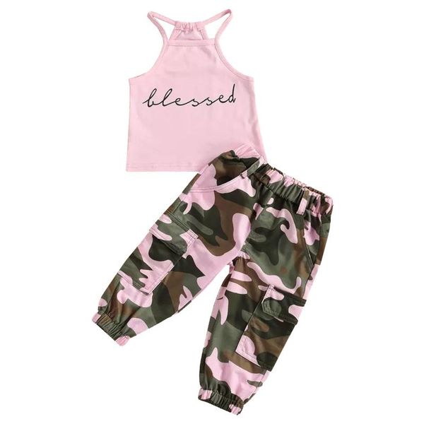 Laufsets Kleinkind Baby Mädchen Sommer Sport Kleidung Set Ärmelloses Brief Gedruckt Weste Top Mit Elastischem Bund Camouflage Hosen Outfit