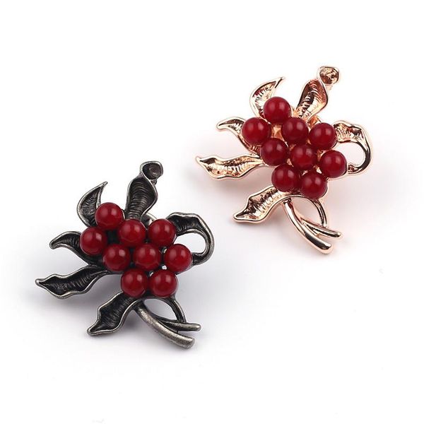 

pins, brooches 2pcs/set vintage red bead flower brooch 2 colors enamel lapel pins unique plant hat clothes jewelry accessories gifts for wom, Gray
