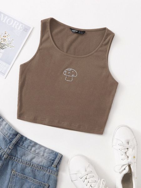 

rhinestone mushroom tank j5lx#, White
