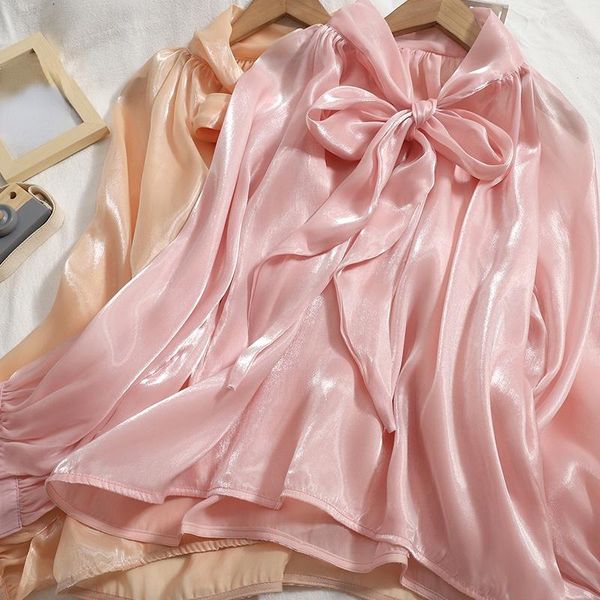 

women's blouses & shirts spring fall women bow full sleeve korean style bling blouse shirt , woman clothes fashion white black