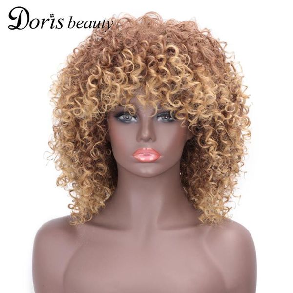 

synthetic wigs doris beauty mix brown blonde short curly for black women afro kinky wig with bangs women's cosplay