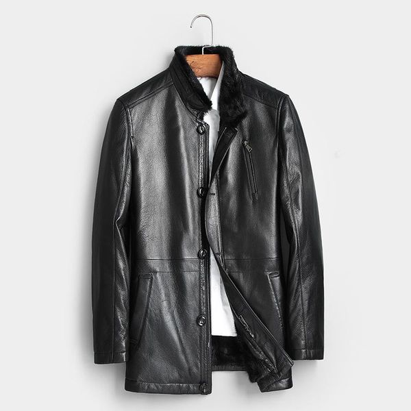 

men's leather & faux real jacket men korean sheepskin genuine coat mens casaco 701 yy1037, Black