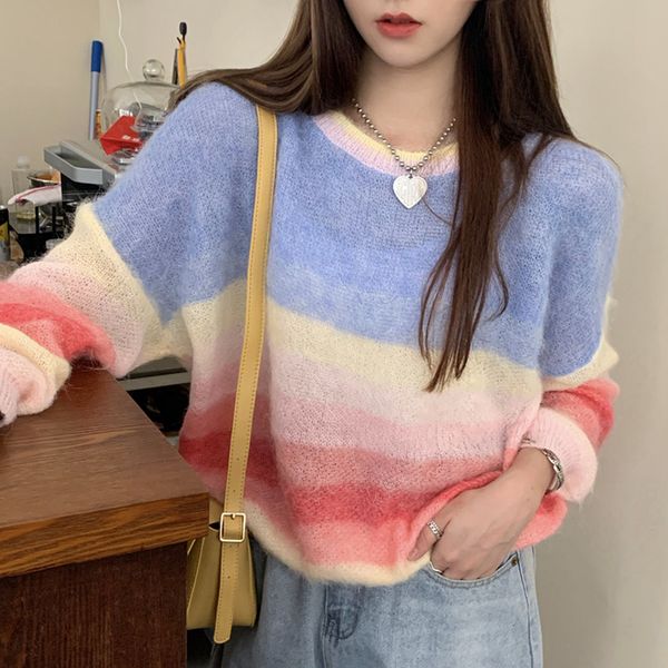 

sweaters raiow knitted women parchwork sweet pullover sweater female casual kawaii autumn women's clothing qdqh, White;black