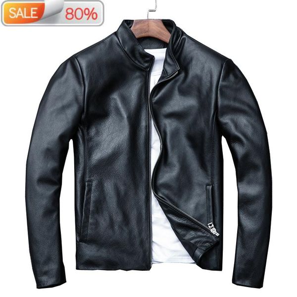 

men's leather & faux 2021 genuine men spring autumn real cow coat jackets casual bomber jacket b21910, Black