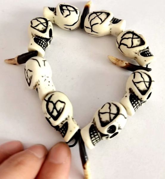 

10 pcs biker design skull totem tooth style cool rock bracelet, Black
