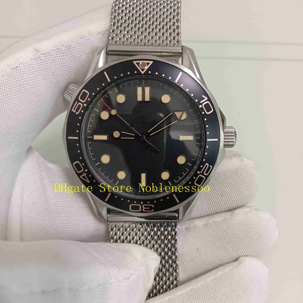 Vera foto da uomo orologio automatico maschile 42mm Black quadrante 007 Nessun tempo per morire 300 m Bracciale in acciaio inossidabile Edizione professionale di uomini meccanici automatici