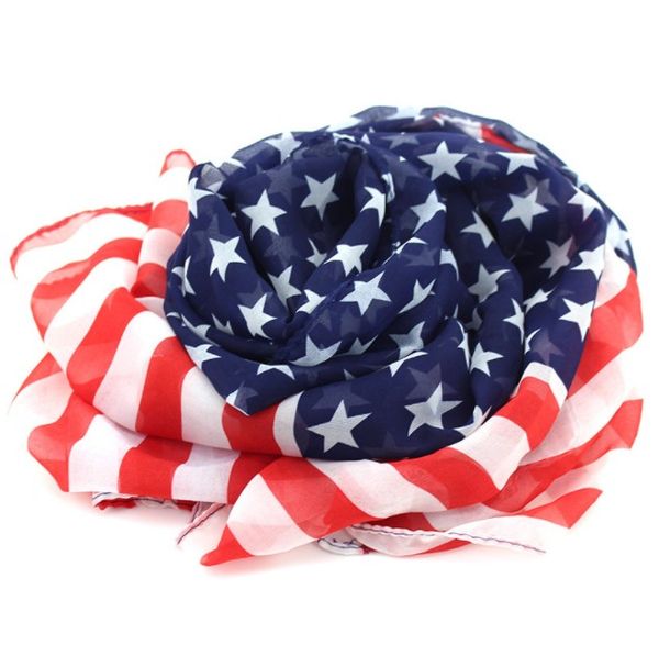 Bandiera americana Star-Spangled Banner Sciarpa di chiffon allungata scialle all'ingrosso signora Sailor Dance sciarpa moda estiva avvolge 160 * 70 cm