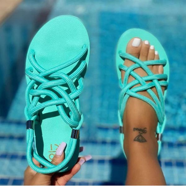 

sandals 2021 woman shoes braided rope beach open toe ladies roman gladiator non-slip flip flop, Black