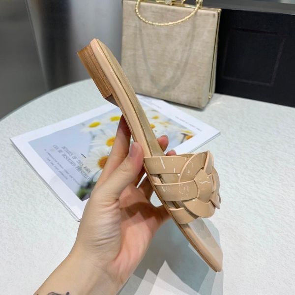 

latest summer one strap ladies flat bottomed slippers open toe real leather cross weaving outdoor woman, Black