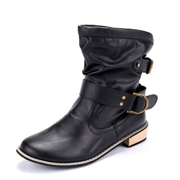 

boots autumn winter women casual ladies shoes leather ankle low heel high heeled zipper snow, Black