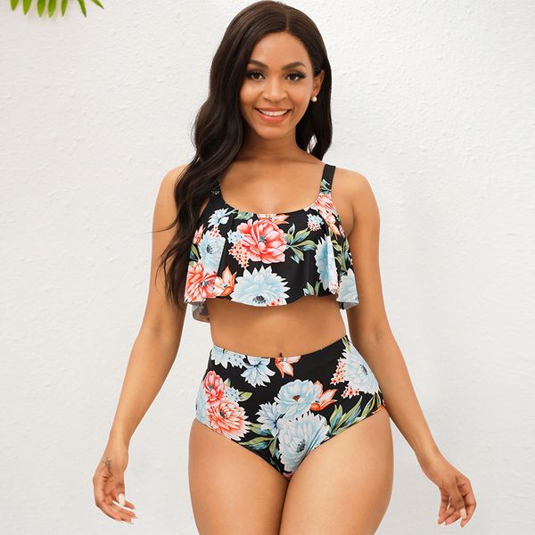 

high jingfan split 2021 waist bikini printed swimsuit, White;black