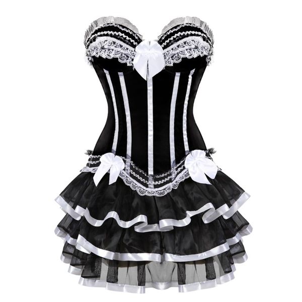 

plus size white corset dress women skirt corset bustier push up gothic corset dancing dress gothic lace lingerie top, Black;white