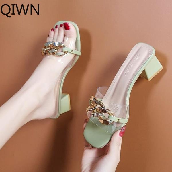 

slippers med glitter slides soft square heel shoes woman 2021 heeled mules fashion pantofle jelly comfort block high transparent, Black