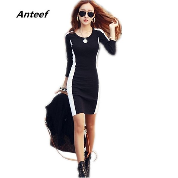 

fashion spring autumn cotton blend long sleeve plus size women casual bodycon dress party dresses 210517, Black;gray
