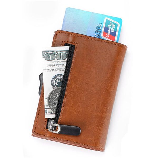 

wallets slim magnet leather wallet multifunction holder men zipper coin purse with rfid case for 8 cards, Red;black