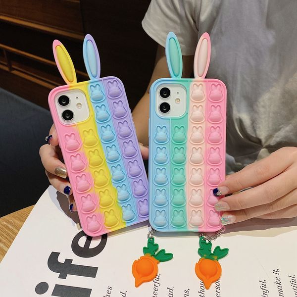 

lx brand rabbit relive stress phone case for iphone 11 12 pro max x xr xs 6 6s 7 8 plus se fidget toys push it bubble soft silicone cover
