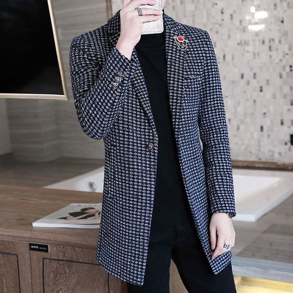 

fall winter fine men's suit medium and long thin shelter wide blazer fashion, Black