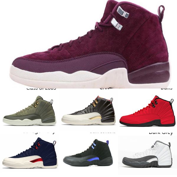 

wearable multi-color jumpman 12 mens basketball shoes white red dark grey game ball punch bulls 12s men trainers sports sneakers 40-472drb