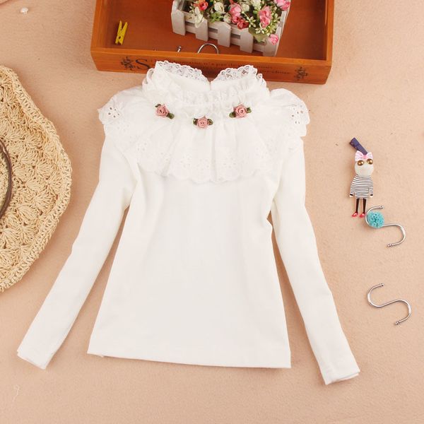 

children's t-shirts fashion spring white tshirt girl cotton flower children long sleeve t-shirts princess fall toddler baby lace cloth, Blue