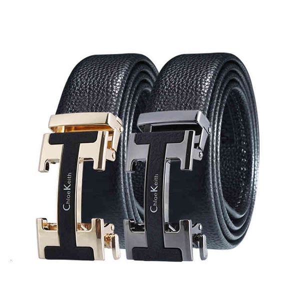 

2021 belt men's alloy automatic buckle leather body youth leisure fashion, Black;brown