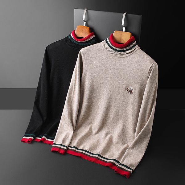 

boutique sweater autumn and winter 2021 men's fashion slim bottomed thickened high collar color matching, White;black