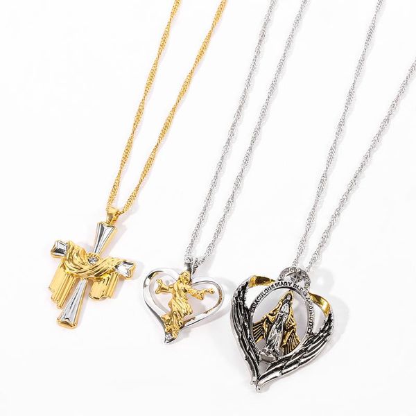 

pendant necklaces fashio charm jesus virgin mary religion coin necklace charms religious jewelry men women gifts, Silver