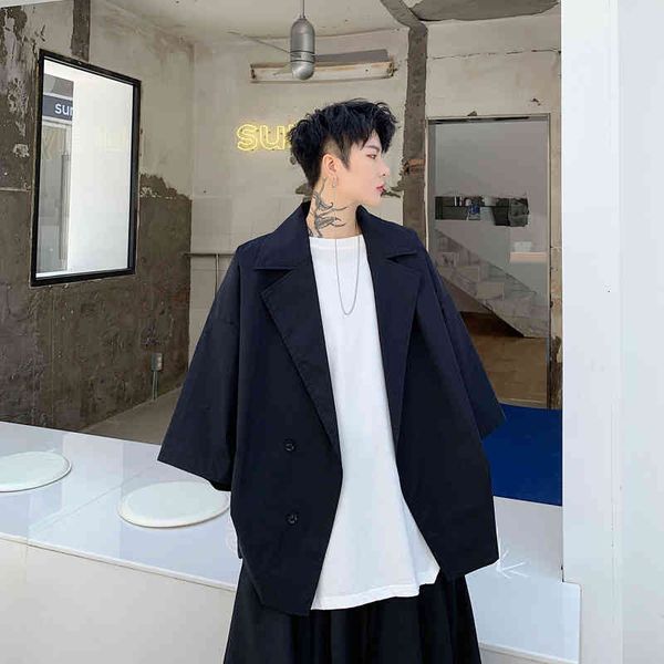 

men oversize bat short sleeve streetwear hip hop gothic loose shirt casual japanese jacket outerwear style vhjy, White;black