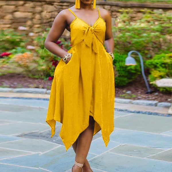 

casual dresses 2021 summer women's v-neck dress a-line irregular mid-length evening gown plus size personality beach, Black;gray