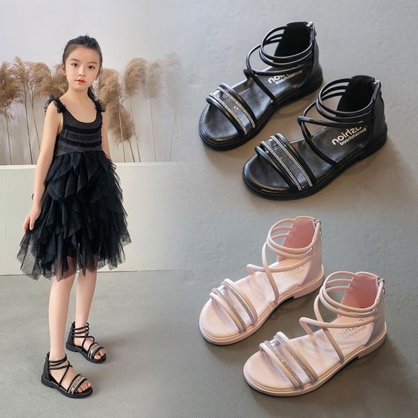 

sandals children's shoes for girls kids summer casual 2021 fashion romen black pink baby 3 years rubber flat beach slippers, Black;red