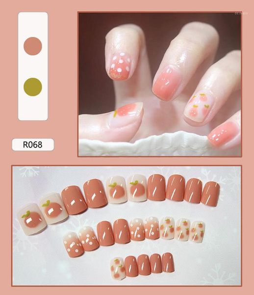

1/2set detachable fake nails with designs manicure false nail art tips set colorful artificial glue1, Red;gold