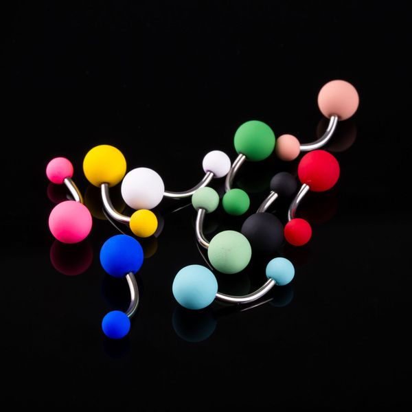 

10pcs double ball bell button ring multicolor hairball stainless steel navel rings fashion body piercing jewelry, Silver