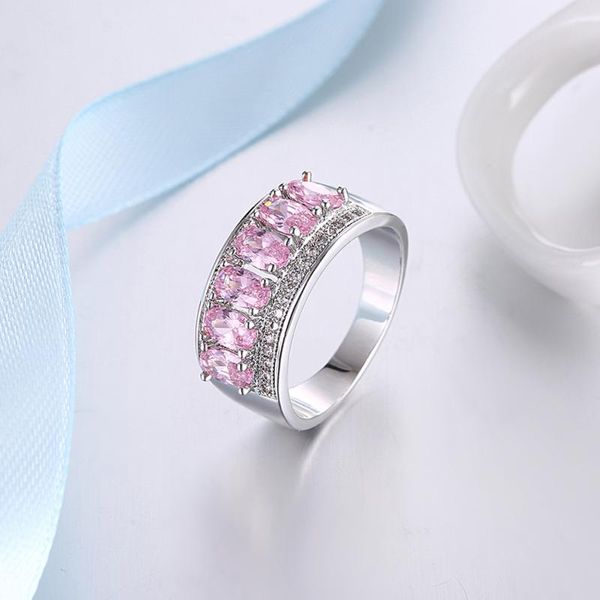 

wedding rings garilina cute jewelry trinket pink cz ring for women silver color fille bands anniversary ar2165, Slivery;golden