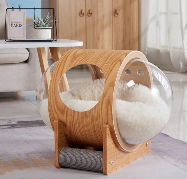 

cat beds & furniture acrylic transparent pet house space wooden starry sky ufo winter warm cats and dogs four seasons