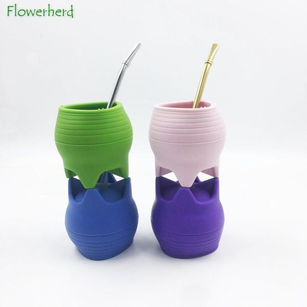 

mugs food grade silicone yerba mate cup tea mug spoon straw portable travel argentina drinkware bpa-free