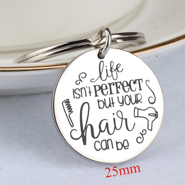 

keychains stick figure hair dryer keychain engraved life isn't perfect but your can be for hairdresser and beautician gift, Silver