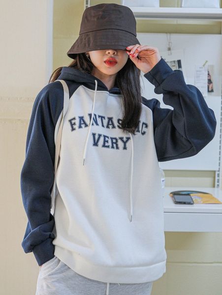 

dazy letter graphic raglan sleeve two tone drawstring hoodie k9lu#, White;black