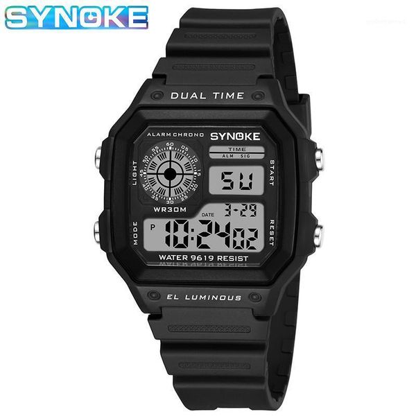 

sport watch for men luxury waterproof synoke military digital watches square luminous men's electronic wristwatch relojes hombre wristw, Slivery;brown